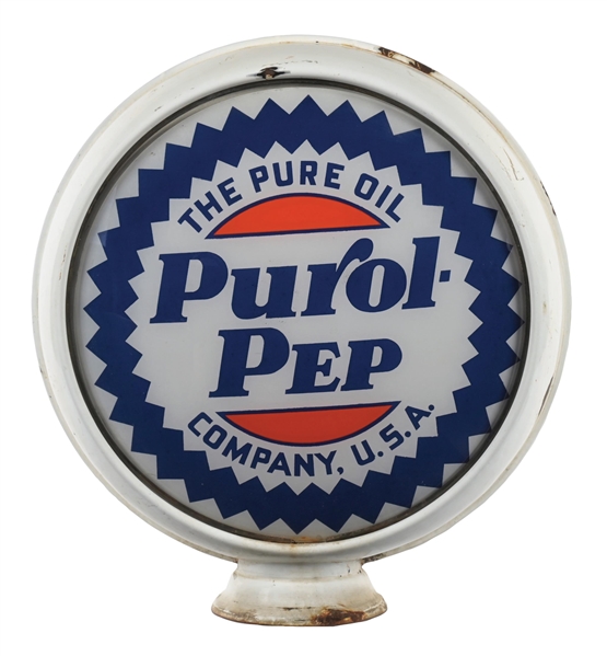 PUROL PEP GASOLINE COMPLETE 15" GLOBE ON PORCELAIN H.P. BODY.