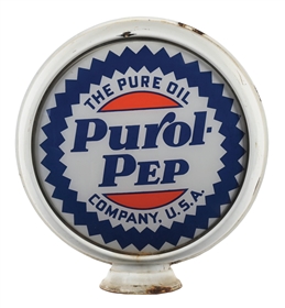 PUROL PEP GASOLINE COMPLETE 15" GLOBE ON PORCELAIN H.P. BODY.