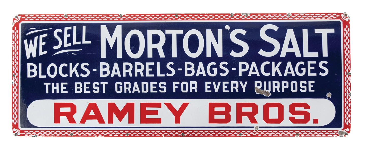 Add Salt Sign Lot Detail - PORCELAIN MORTON SALT ADVERTISING SIGN