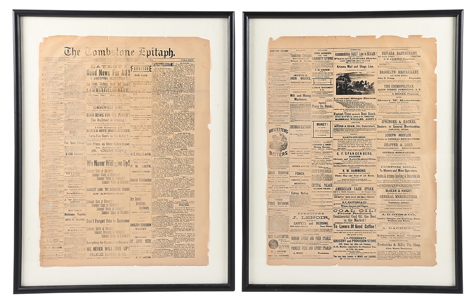 FRAMED 1881 TOMBSTONE EPITAPH PAGES