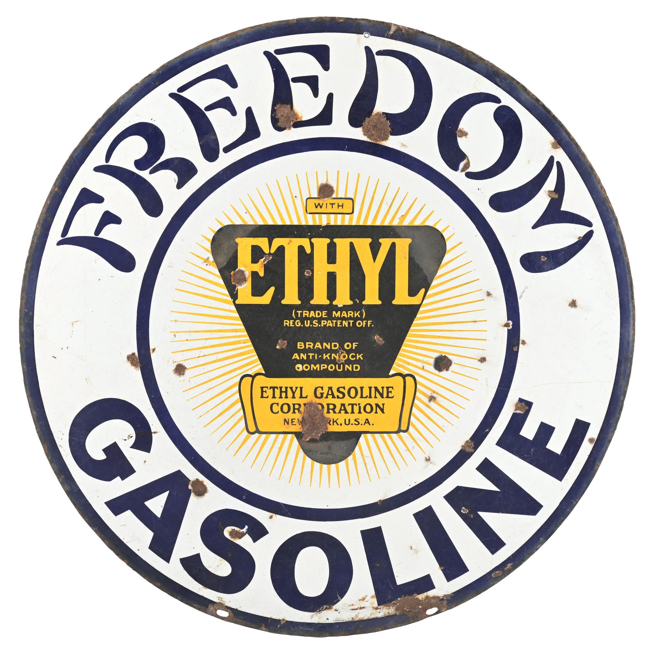Lot Detail - FREEDOM ETHYL GASOLINE PORCELAIN SERVICE STATION SIGN.