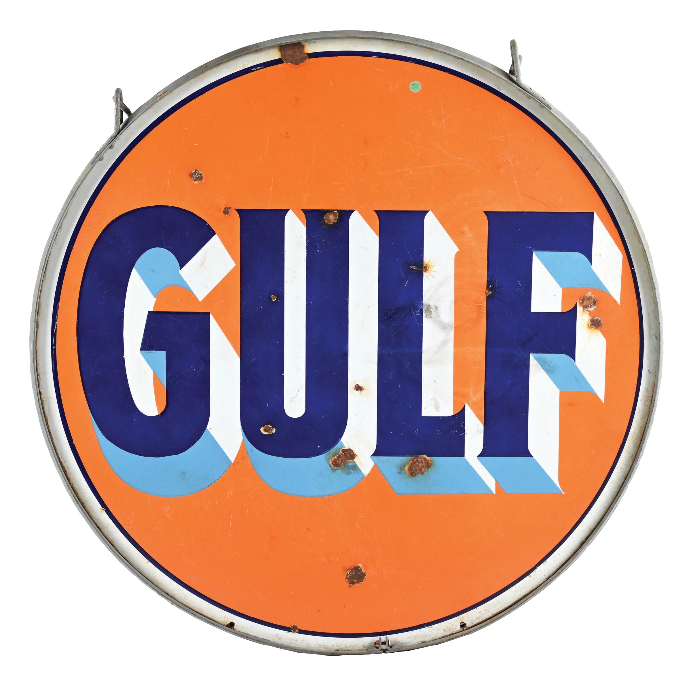Lot Detail - GULF GASOLINE PORCELAIN SERVICE STATION SIGN W/ ORIGINAL RING.