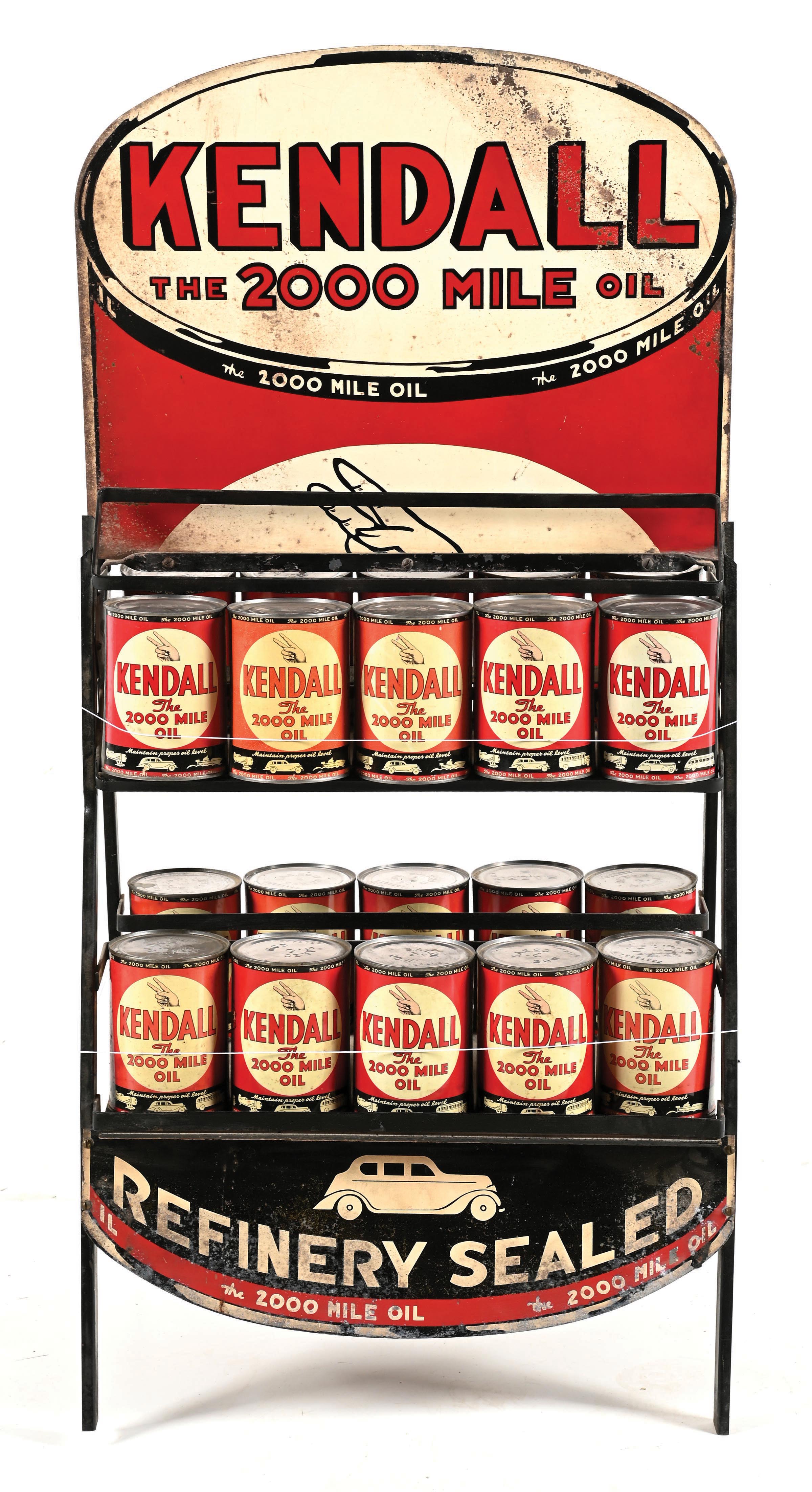 Kendall Oil Rack Lot Detail - KENDALL THE 2000 MILE OIL METAL DISPLAY RACK W/ TIN SIGNS ...