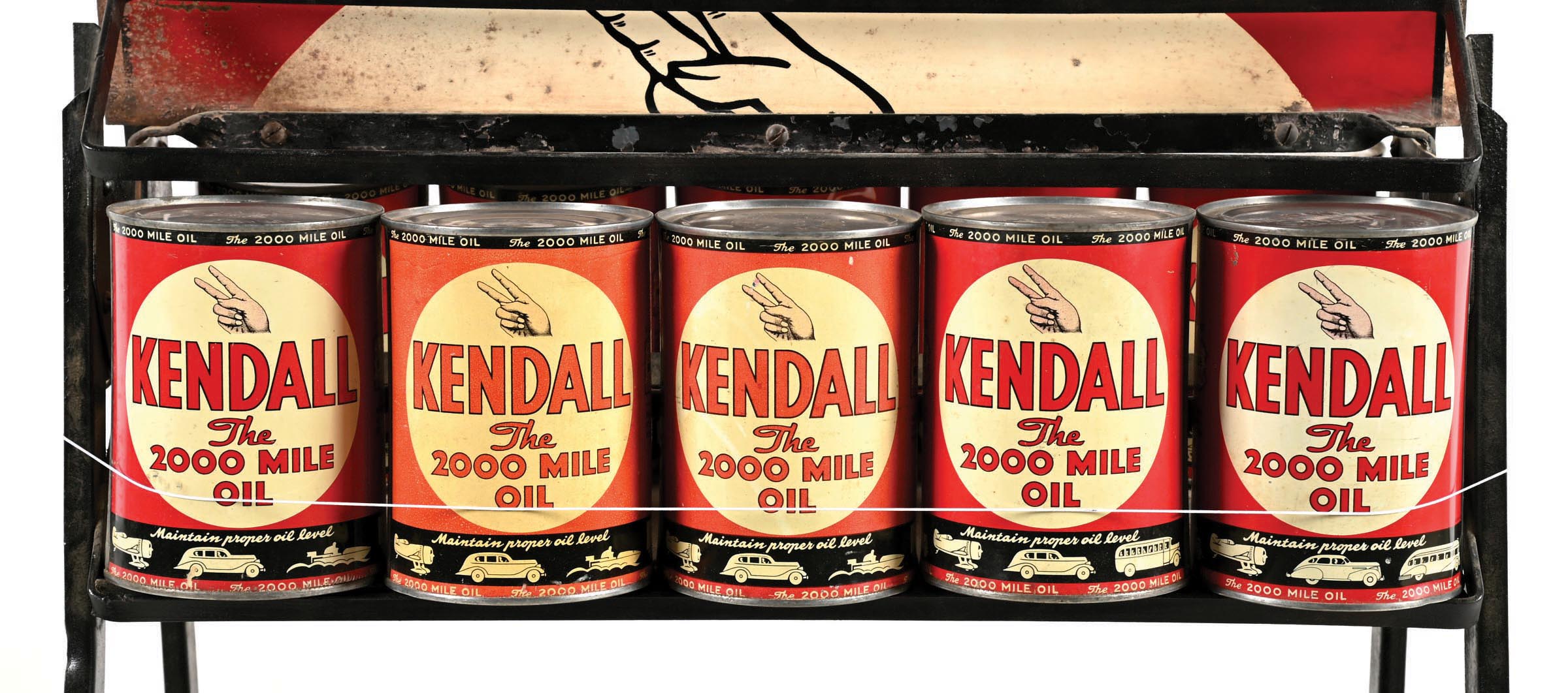 Kendall Oil Rack Lot Detail - KENDALL THE 2000 MILE OIL METAL DISPLAY RACK W/ TIN SIGNS ...