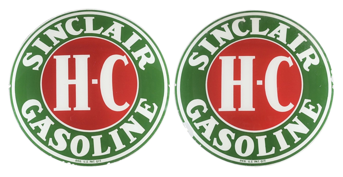 SET OF TWO: SINCLAIR H-C GASOLINE 13.5" GLOBE LENSES.