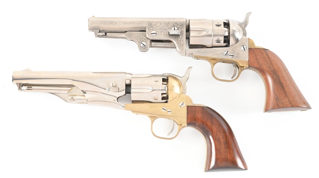 (A) LOT OF 2 BLACK POWDER SINGLE ACTION PERCUSSION REVOLVERS.