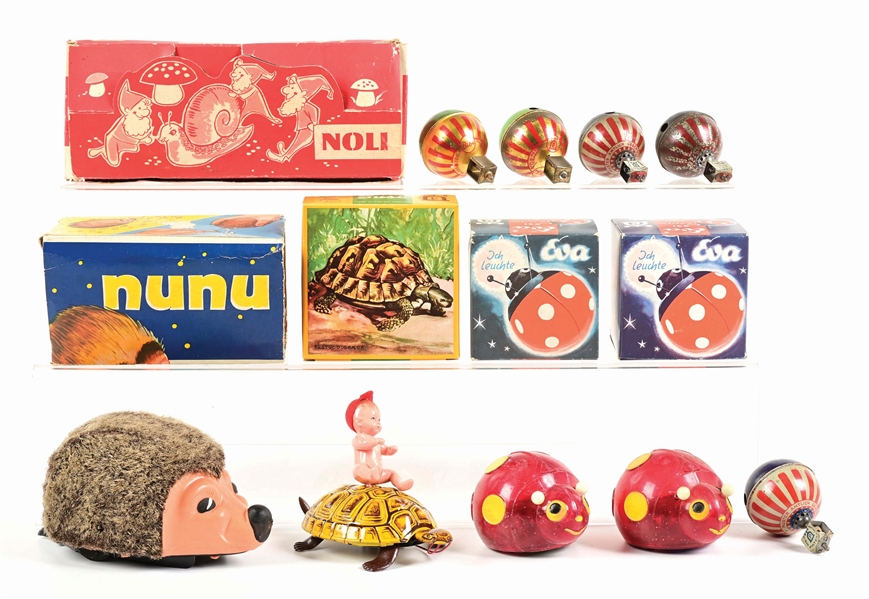 LOT OF APPROXIMATELY 20 VARIOUS TIN LITHO & FUR-COVERED LEHMANN TOYS