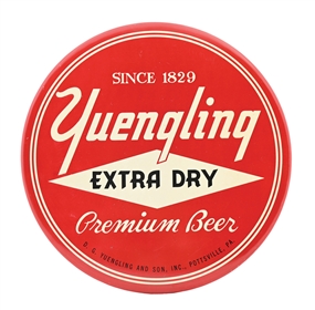 YUENGLING EXTRA DRY PREMIUM BEER TIN OVER CARDBOARD BUTTON SIGN