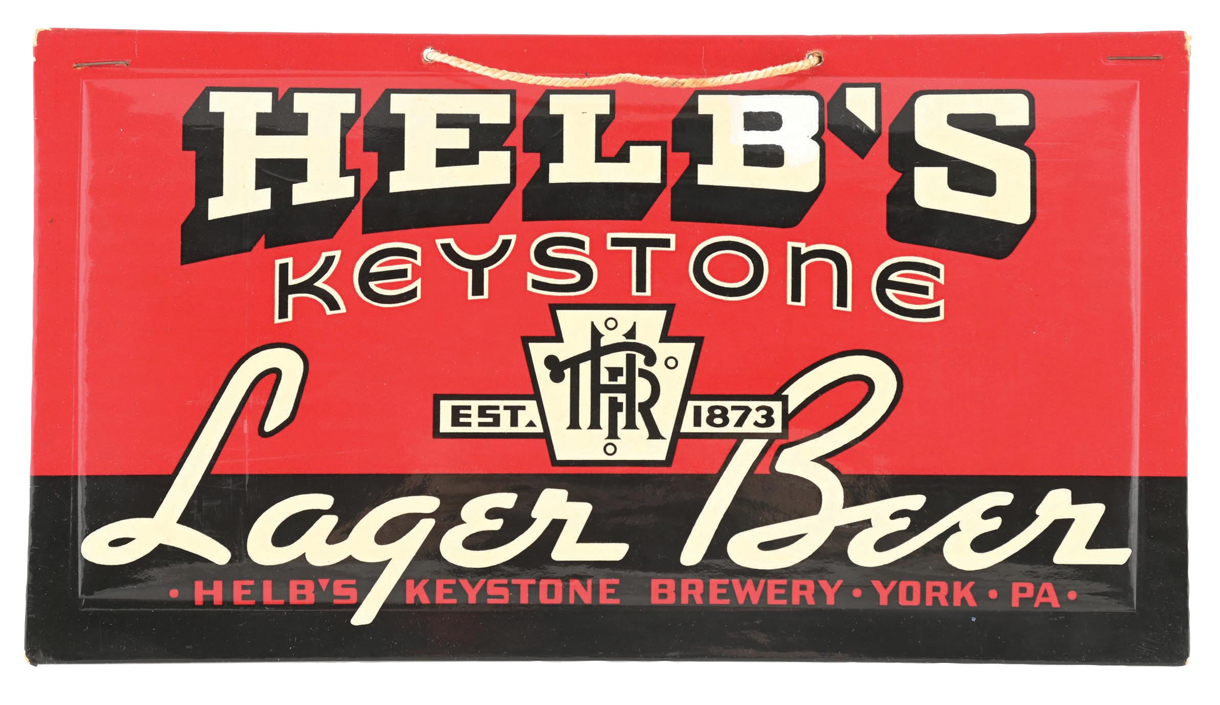 Keystone Label Example Lot Detail - HELB'S KEYSTONE BREWERY CELLULOID HANGING SIGN