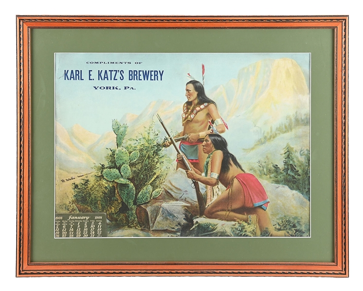KARL E. KATZS BREWERY YORK, PA NATIVE AMERICAN LITHOGRAPH