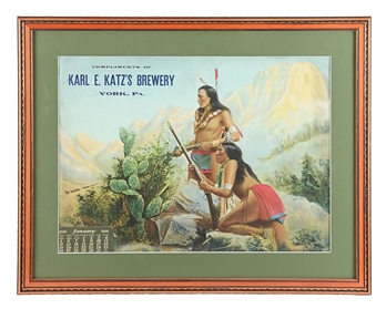 KARL E. KATZS BREWERY YORK, PA NATIVE AMERICAN LITHOGRAPH