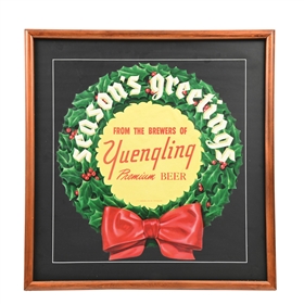 YUENGLING PREMIUM BEER SEASONS GREETINGS DIE-CUT HEAVY PAPER WREATH SIGN