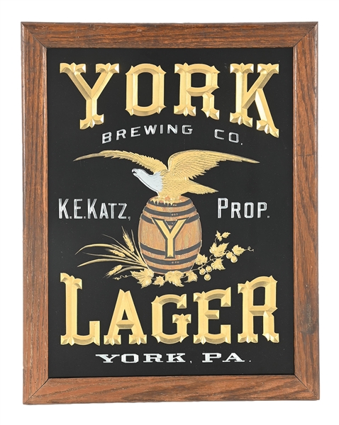 YORK BREWING CO. K.E. KATZ, PROP. REVERSE GLASS SIGN