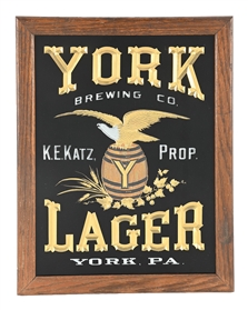 YORK BREWING CO. K.E. KATZ, PROP. REVERSE GLASS SIGN
