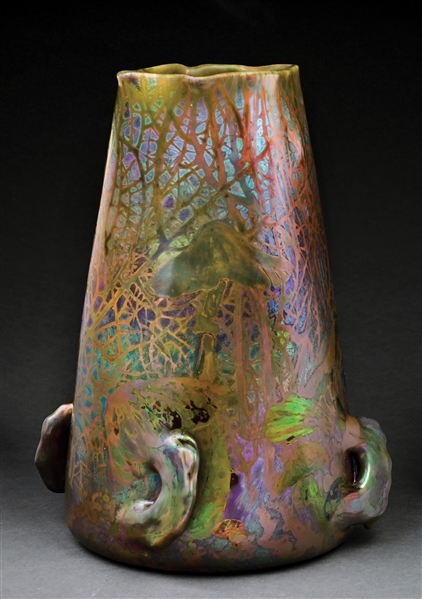 CLEMENT MASSIER IRIDIZED GLAZED RARE MUSHROOM VASE DESIGNED BY LUCIEN LEVY-DHURMER