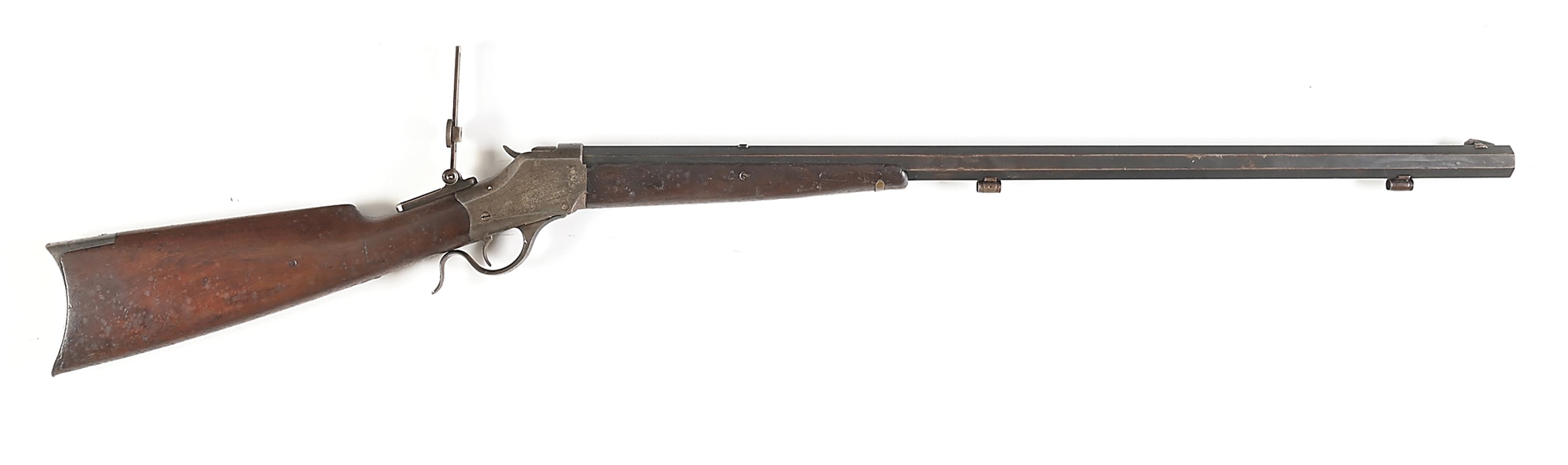 (A) WESTERN ALTERED WINCHESTER MODEL 1885 HIGH WALL SINGLE SHOT RIFLE IN .45-90 WITH LONG RANGE SIGHT.