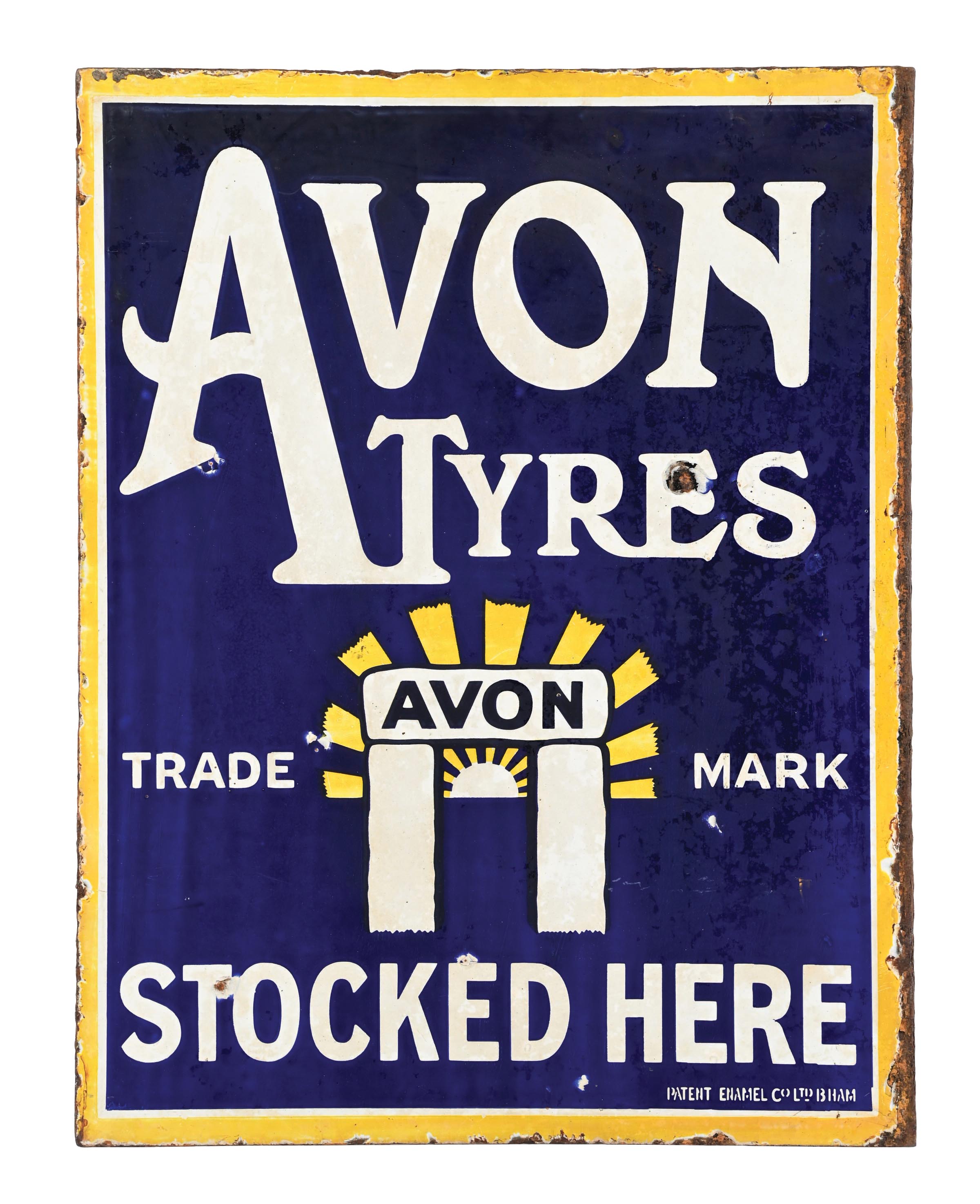 Avonbourne Sign Lot Detail - AVON TYRES STOCKED HERE PORCELAIN FLANGE SIGN