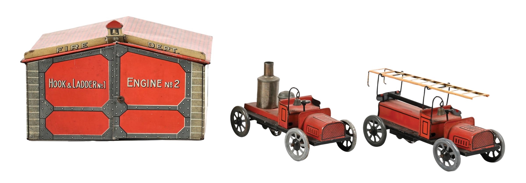 GERMAN BING TIN LITHO FIREHOUSE SET