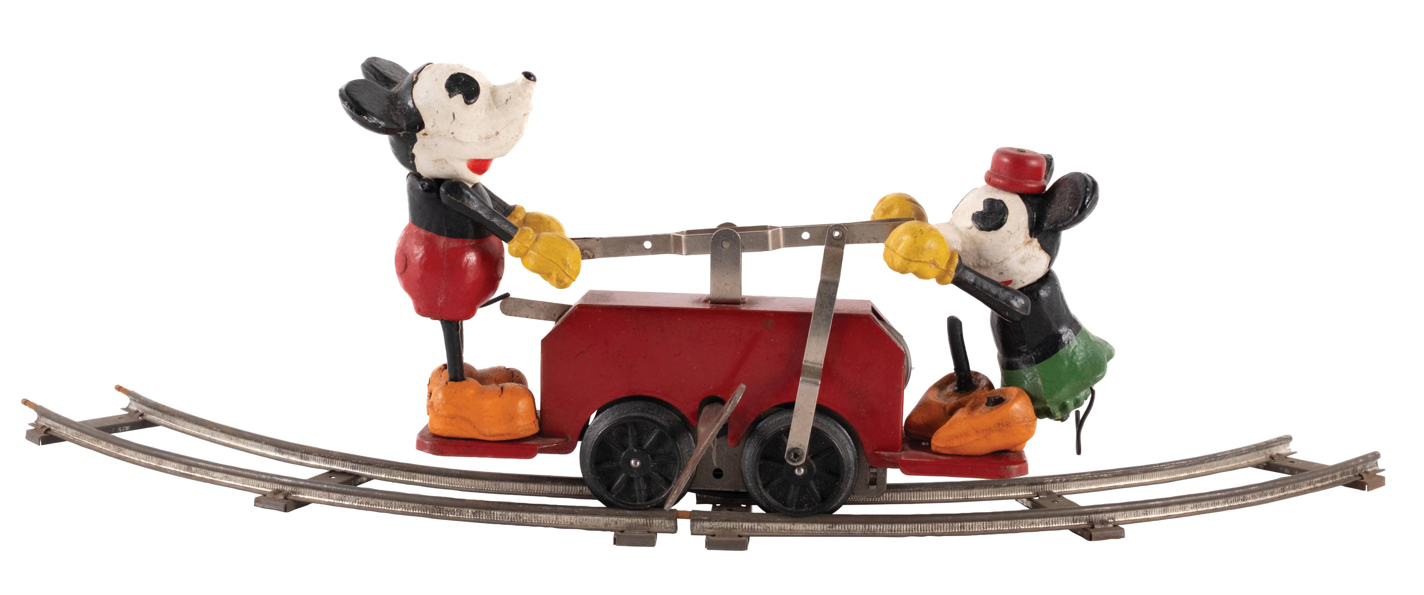 Toy Mouse Track Lot Detail - MICKEY MOUSE HAND CAR TOY W/ TRACK PIECES