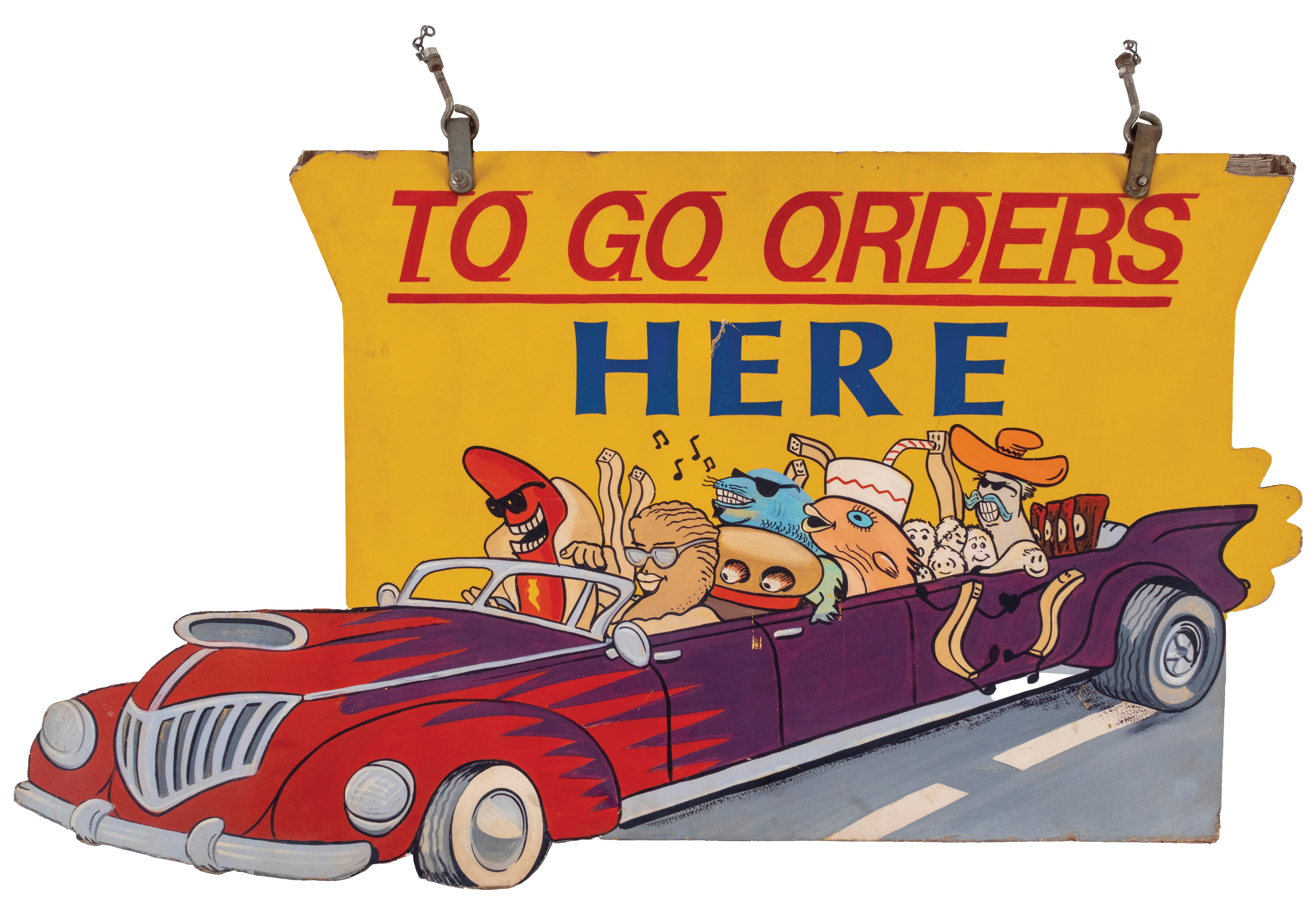 Lot Detail - WHIMSICAL WOODEN DIE-CUT SIGN FOR TO-GO ORDERS