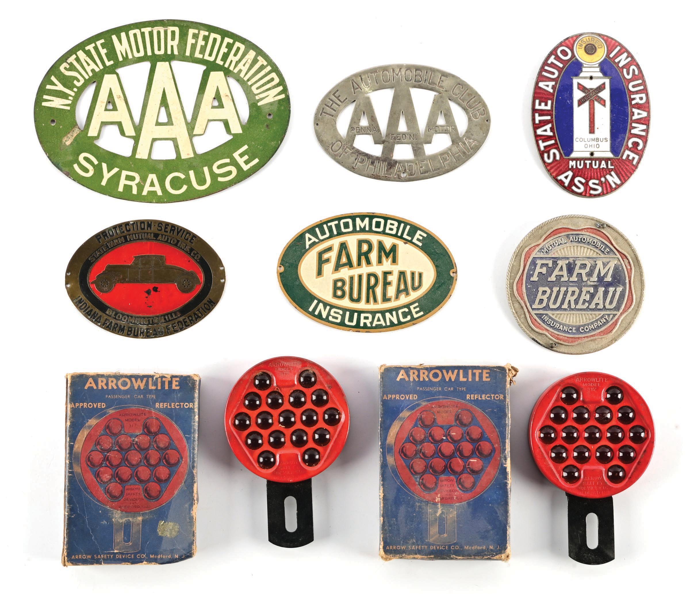 Triangular Radiator Badge Lot Detail - COLLECTION OF 8: AUTOMOBILE RADIATOR BADGES & LICENSE ...
