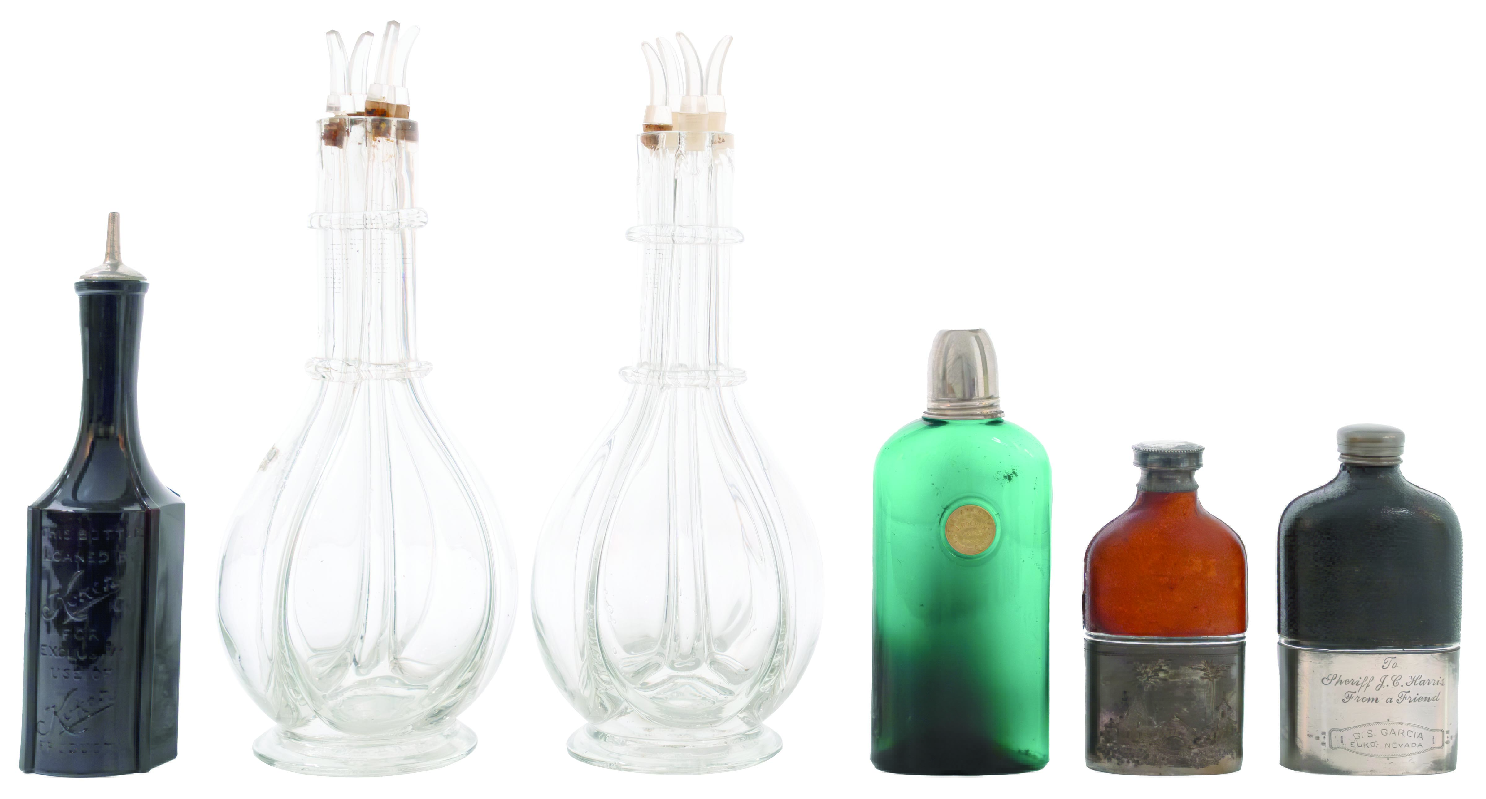 Flasks Fall Collection Lot Detail - COLLECTION OF 6 FLASKS AND CLEAR GLASSWARE