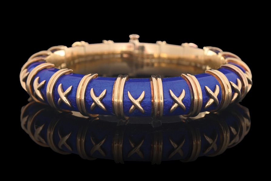 JEAN SCHLUMBERGER FOR TIFFANY & CO. 18K GOLD BLUE ENAMELED BRACELET
