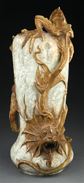 AMPHORA GLAZED HARD EARTHENWARE RARE HUMPBACK DRAGON VASE