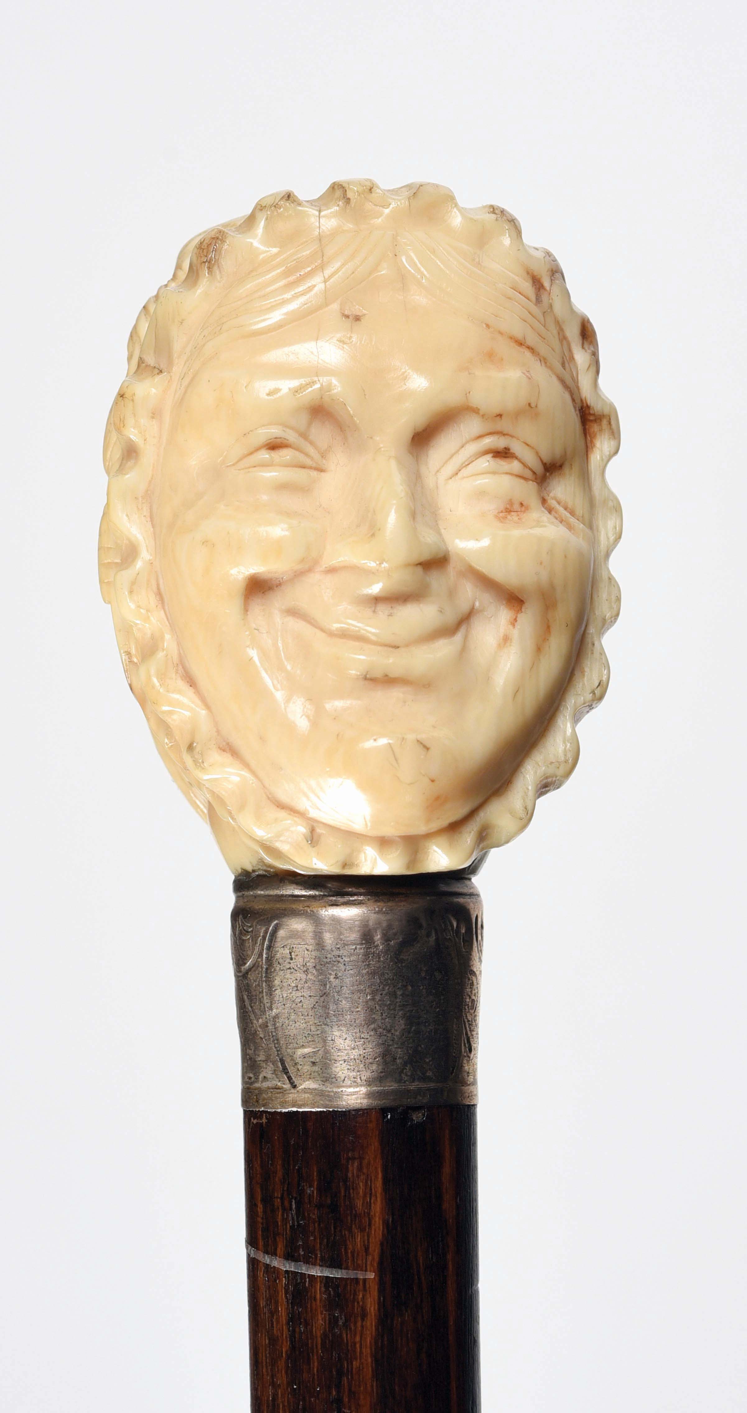 Lot Detail - ANTIQUE WALKING STICK CANE W/ CARVED IVORY DOUBLE-FACE W ...