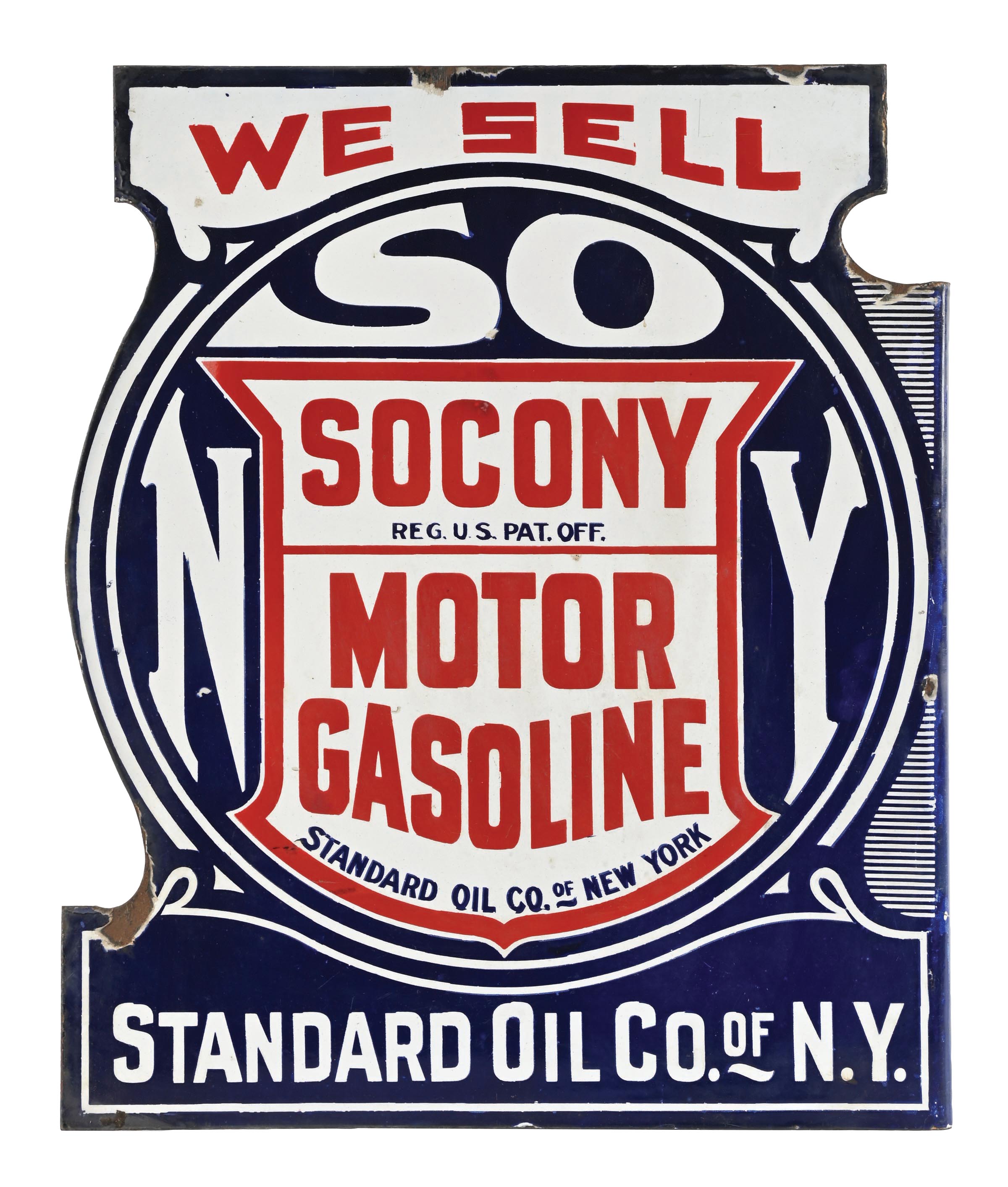 Lot Detail - WE SELL SOCONY MOTOR GASOLINE PORCELAIN FLANGE SIGN