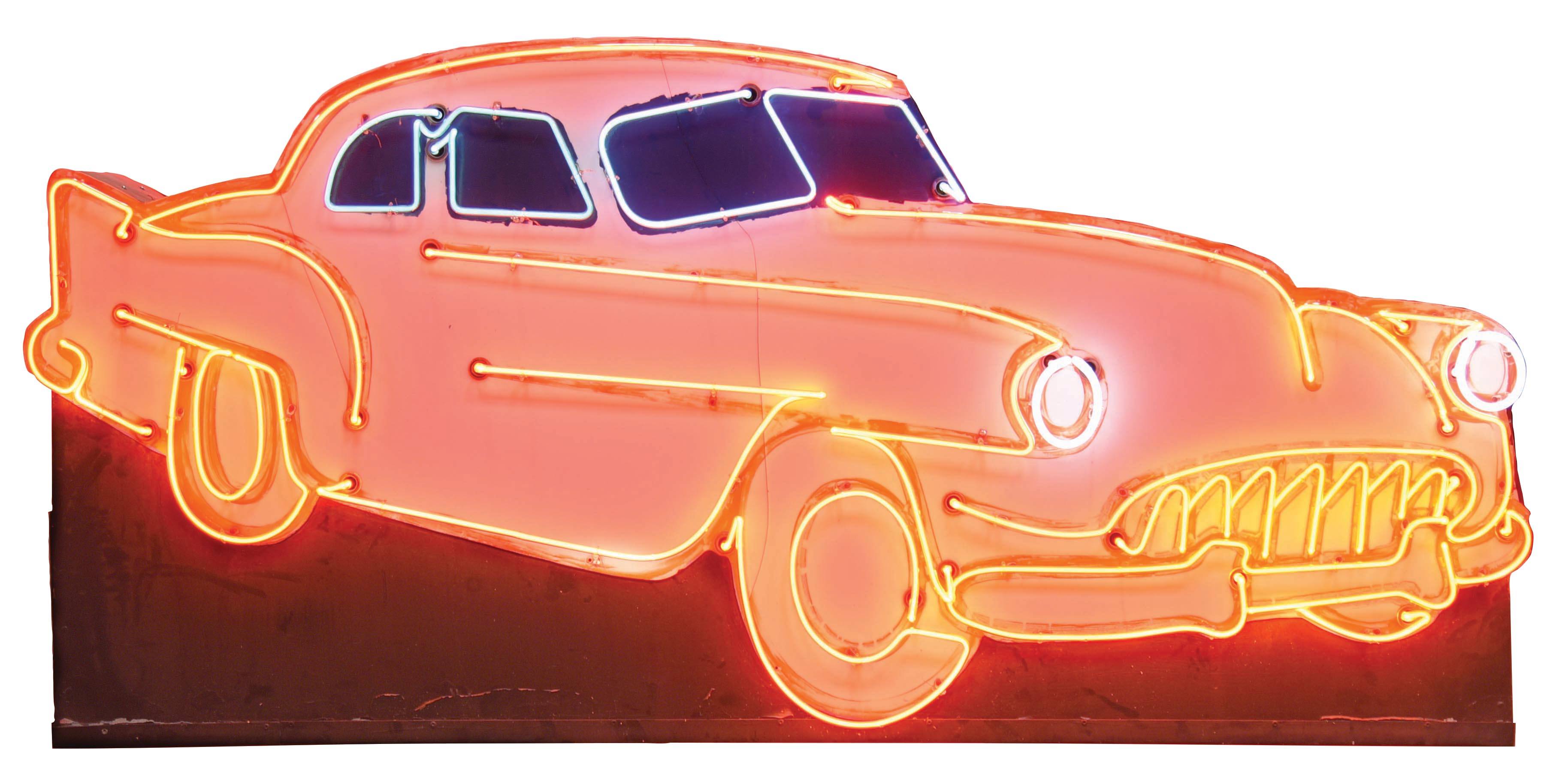 Lot Detail - DOUBLE-SIDED NEON CAR GRAPHIC SIGN
