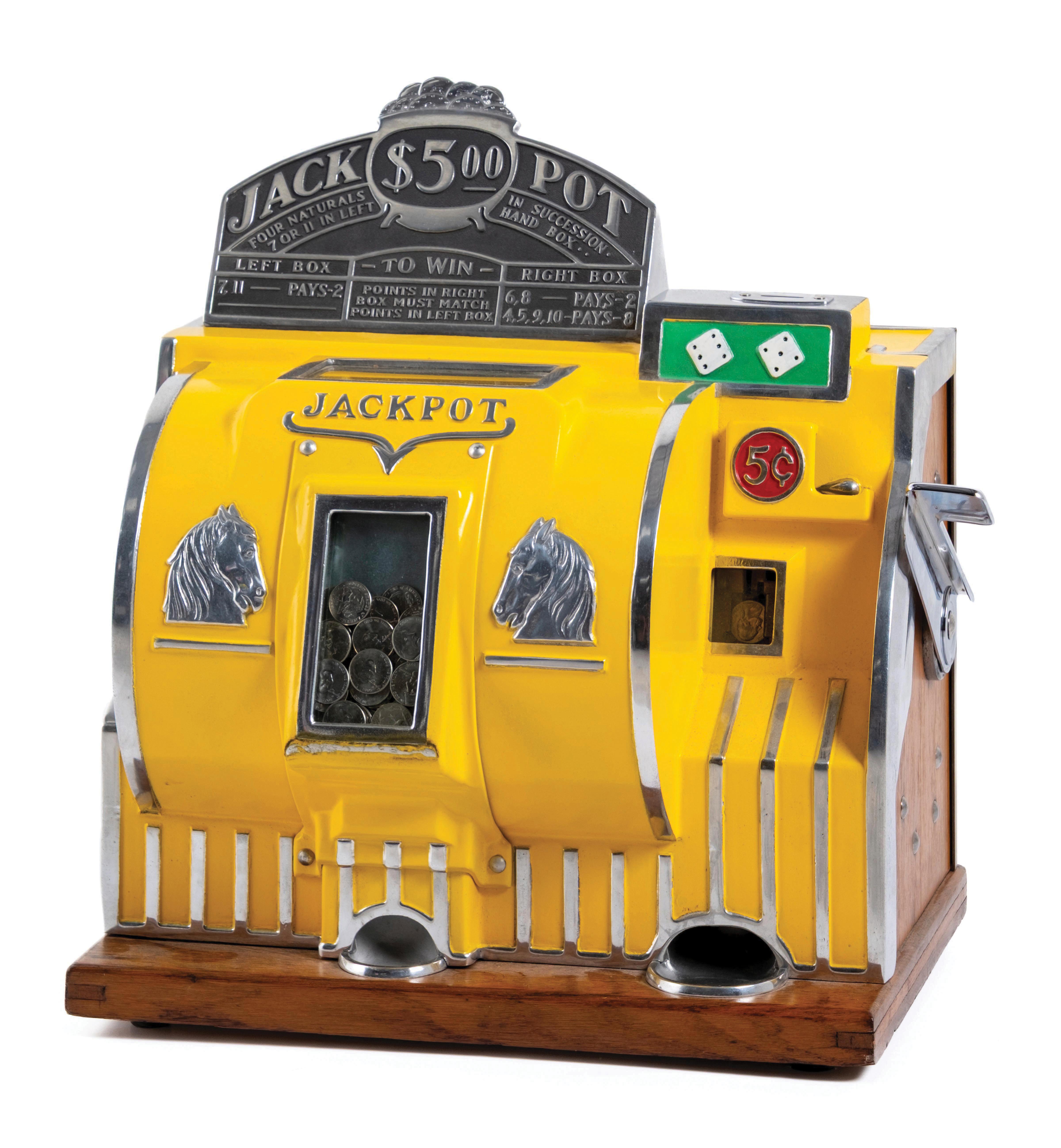 Lot Detail - 5¢ BALLY RELIANCE DICE SLOT MACHINE WITH JACKPOT