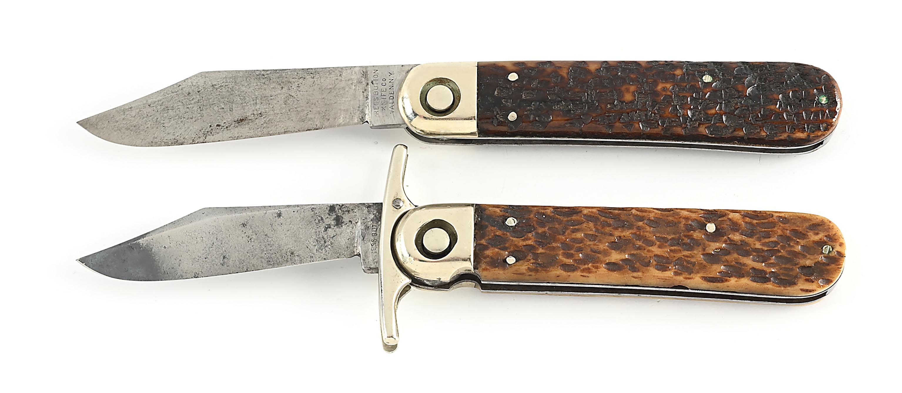 Shell Handle Switchblade Lot Detail - LOT OF 2: PRESS BUTTON KNIFE CO. WALDEN NY. INVINCIBLE ...