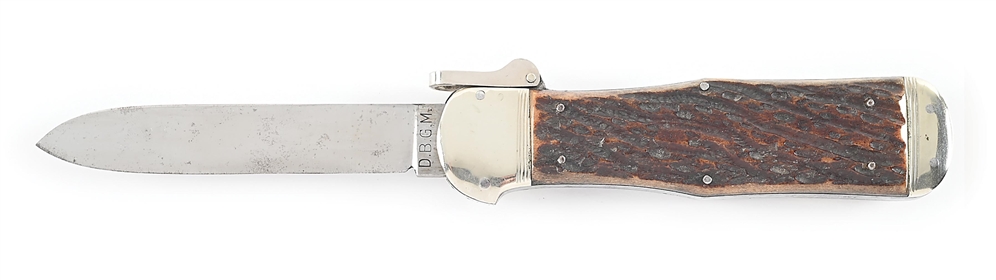 C. 1930S G. GRAFATH SOLINGEN D.B.G.M. BONE HANDLE GRAVITY KNIFE.