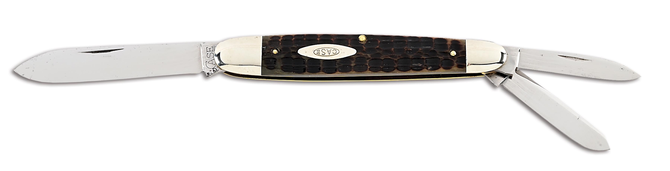 C. 1920-1940 CASE TESTED XX 6391 ANGLO SAXON SPLIT BACK SPRING WHITTLER WITH GREEN BONE HANDLES. 