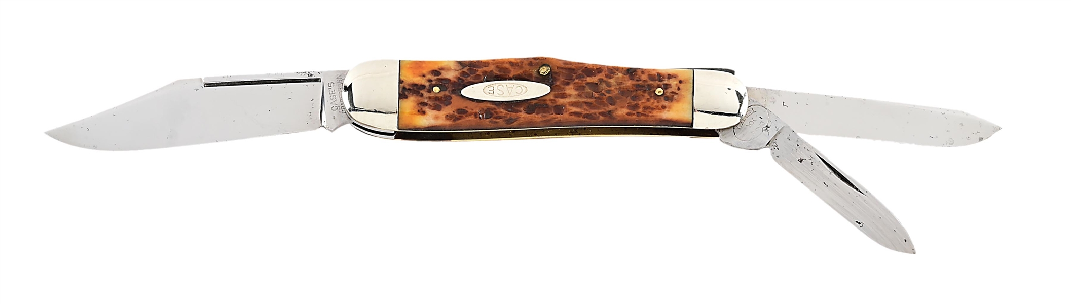 C. PRE-1915 CASE BRADFORD, PA 6346-1/2 THREE BACK SPRING WHITTLER WITH OLD ROGERS BONE HANDLES SALESMAN’S SAMPLE. 