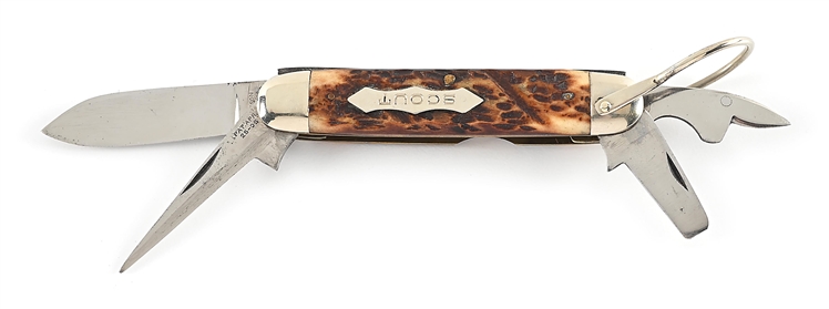 ROBESON SHUREDGE ROCHESTER, NY #642212 FOUR BLADE SCOUT KNIFE BONE HANDLES.