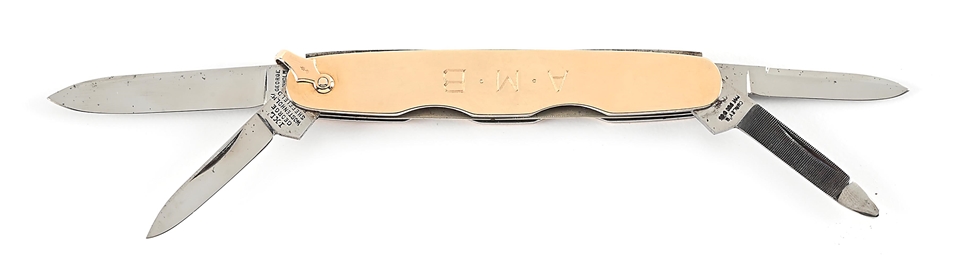 14K YELLOW GOLD IXL GEORGE WOSTENHOLM SHEFFIELD ENGLAND FOUR BLADE SENATOR POCKET KNIFE. 