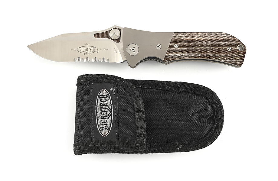 Lot Detail - MICROTECH MTX-2 MANUAL ACTION GREEN CANVAS MICARTA HANDLES.