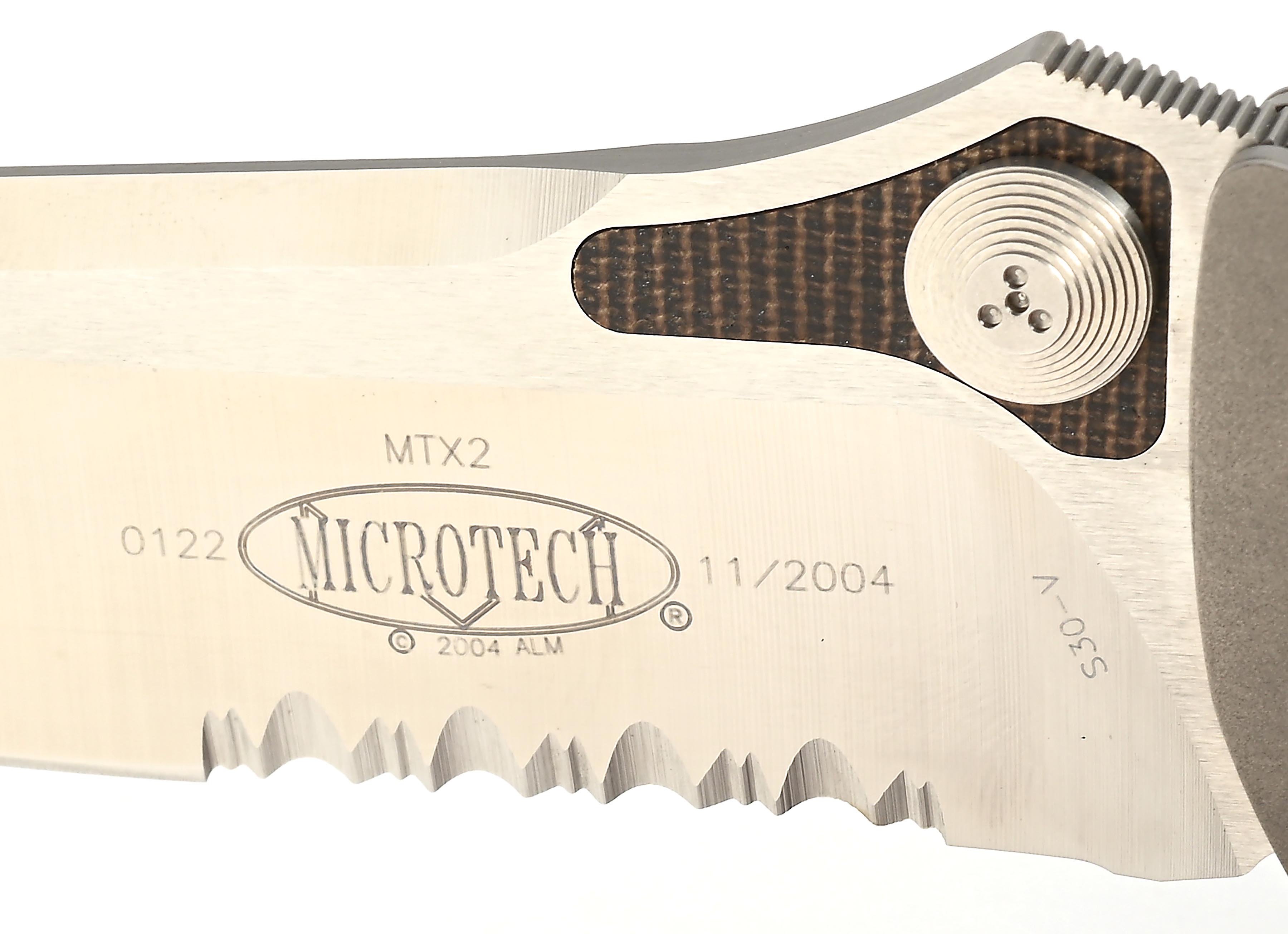 Lot Detail - MICROTECH MTX-2 MANUAL ACTION GREEN CANVAS MICARTA HANDLES.