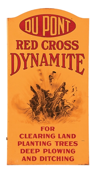 TIN FLANGE ADVERTISING FOR DU PONT RED CROSS DYNAMITE AGS 89. 