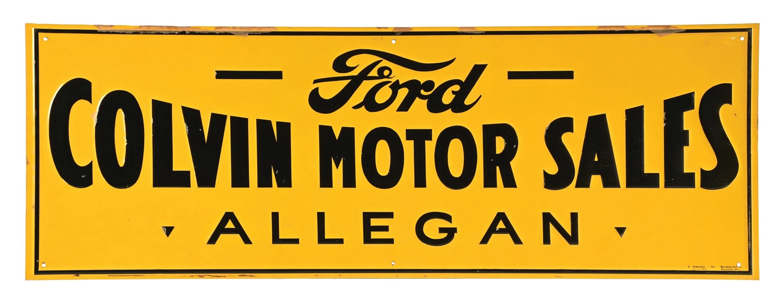 Lot Detail - EMBOSSED TIN ADVERTISING SIGN FOR COLVIN FORD MOTOR SALES