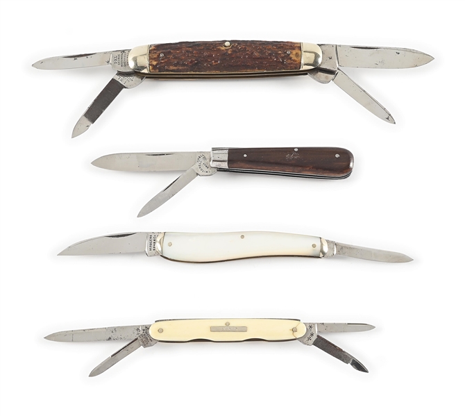 LOT OF 4: SHEFFIELD ENGLAND POCKET KNIVES INCLUDING GEORGE WOSTENHOLM, ROGERS, TWITCHELL BROS., NO. 6 NORFOLK ST.
