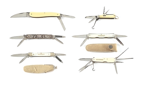 LOT OF 6: SHEFFIELD ENGLAND POCKET KNIVES. IXL, J. BEAL, HUMPHREY. PEARL, IVORY
