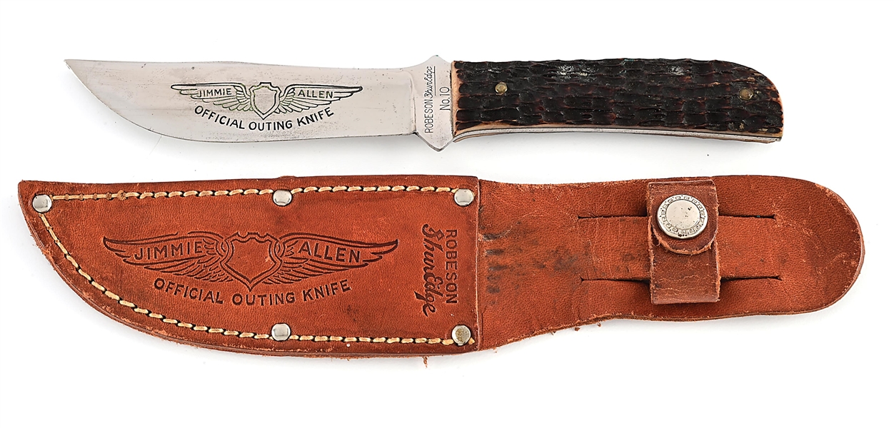 ROBESON SHUREDGE NO. 10 JIMMIE ALLEN OFFICIAL OUTING KNIFE WITH BONE HANDLES.