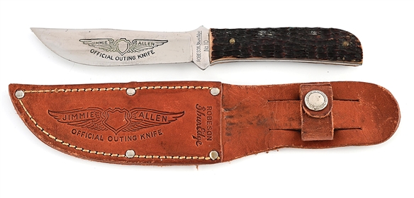 ROBESON SHUREDGE NO. 10 JIMMIE ALLEN OFFICIAL OUTING KNIFE WITH BONE HANDLES.