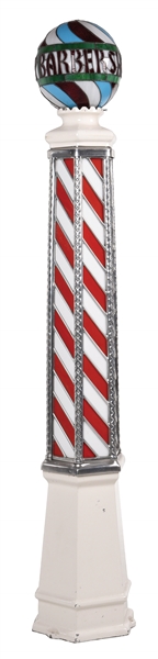 HEXAGON STAINED GLASS PORCELAIN FLOOR BARBER POLE W/ GLOBE