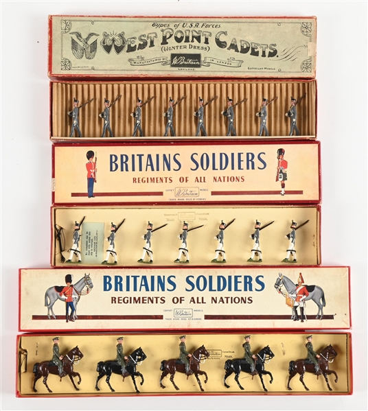LOT OF 3: W. BRITAINS SET NO. 226 US WEST POINT CADETS, SET NO. 299 US WEST POINT CADETS, SET NO. 229 US CALVARY SERVICE DRESS