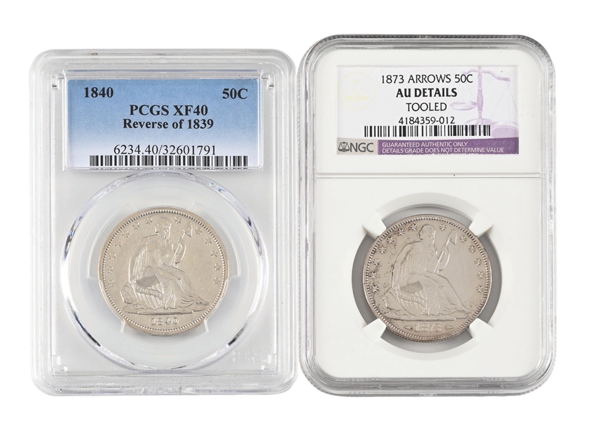 Rare Reverse Lot Lot Detail - LOT OF 2: 1873 ARROWS 50C & PCGS XF 40 REVERSE OF 1839.