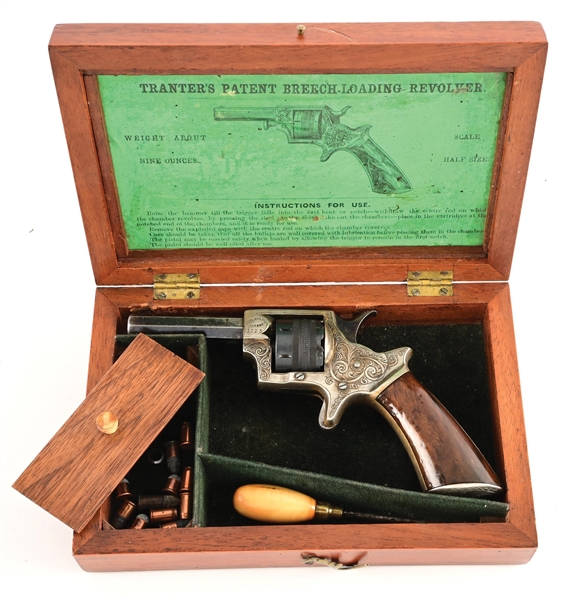 (A) CASED TRANTERS PATENT .22 RF POCKET REVOLVER RETAILED BY E.M. REILLY.
